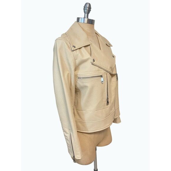 Elizabeth and James Vegan Faux Leather Cream Moto Jacket size small - Picture 2 of 7